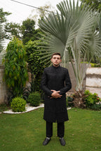 Classic black sherwani. code S101