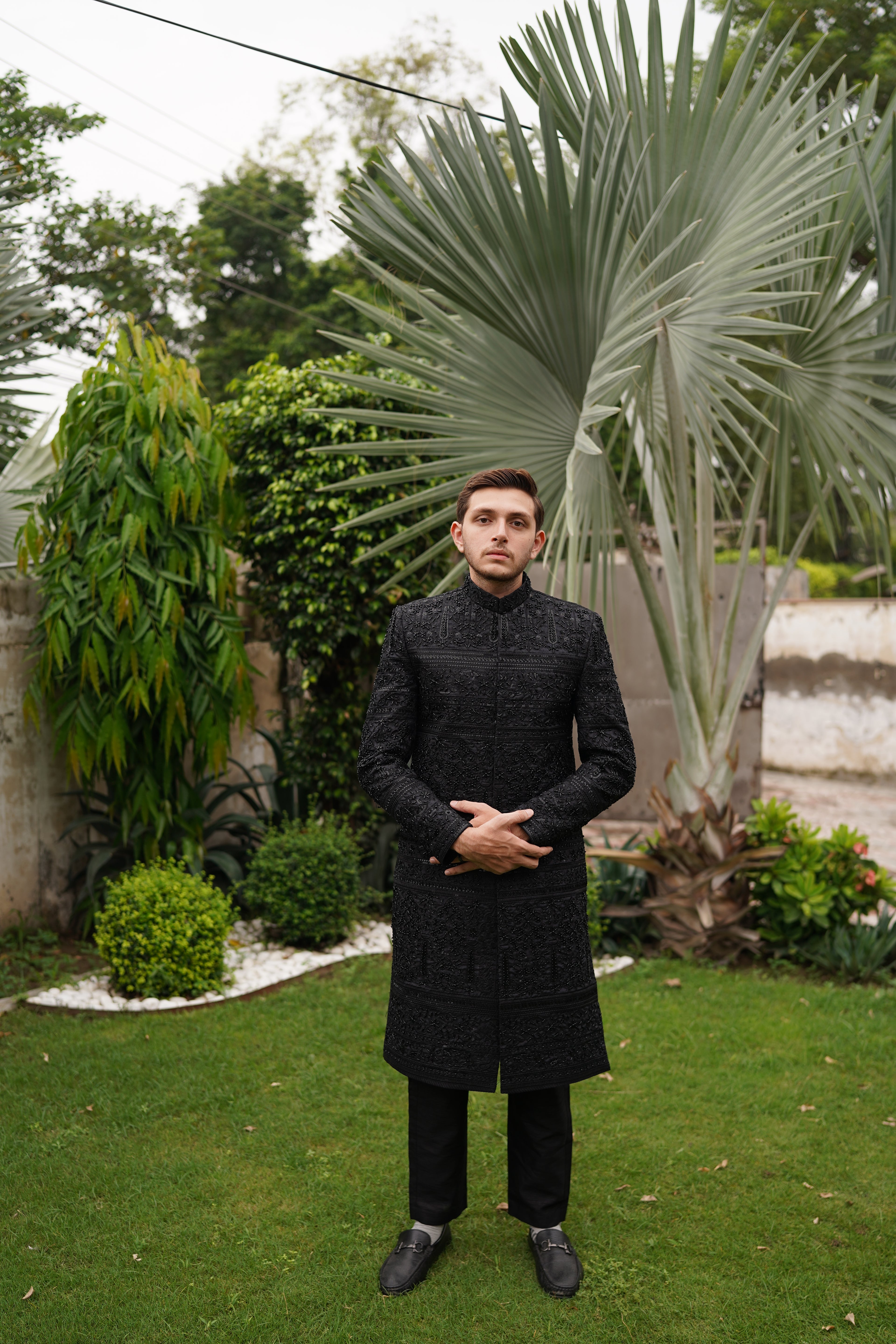 Classic black sherwani. code S101