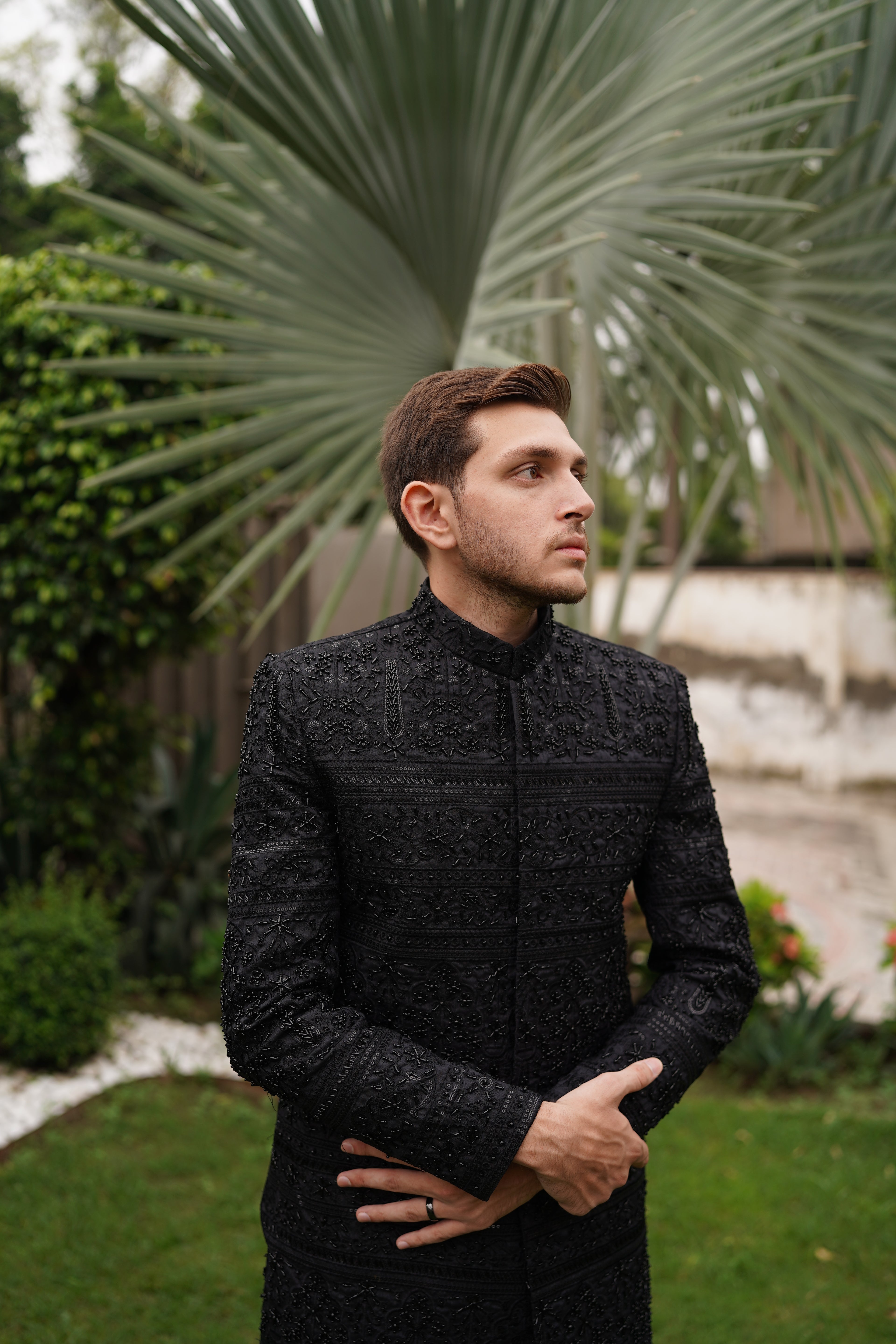 Classic black sherwani. code S101