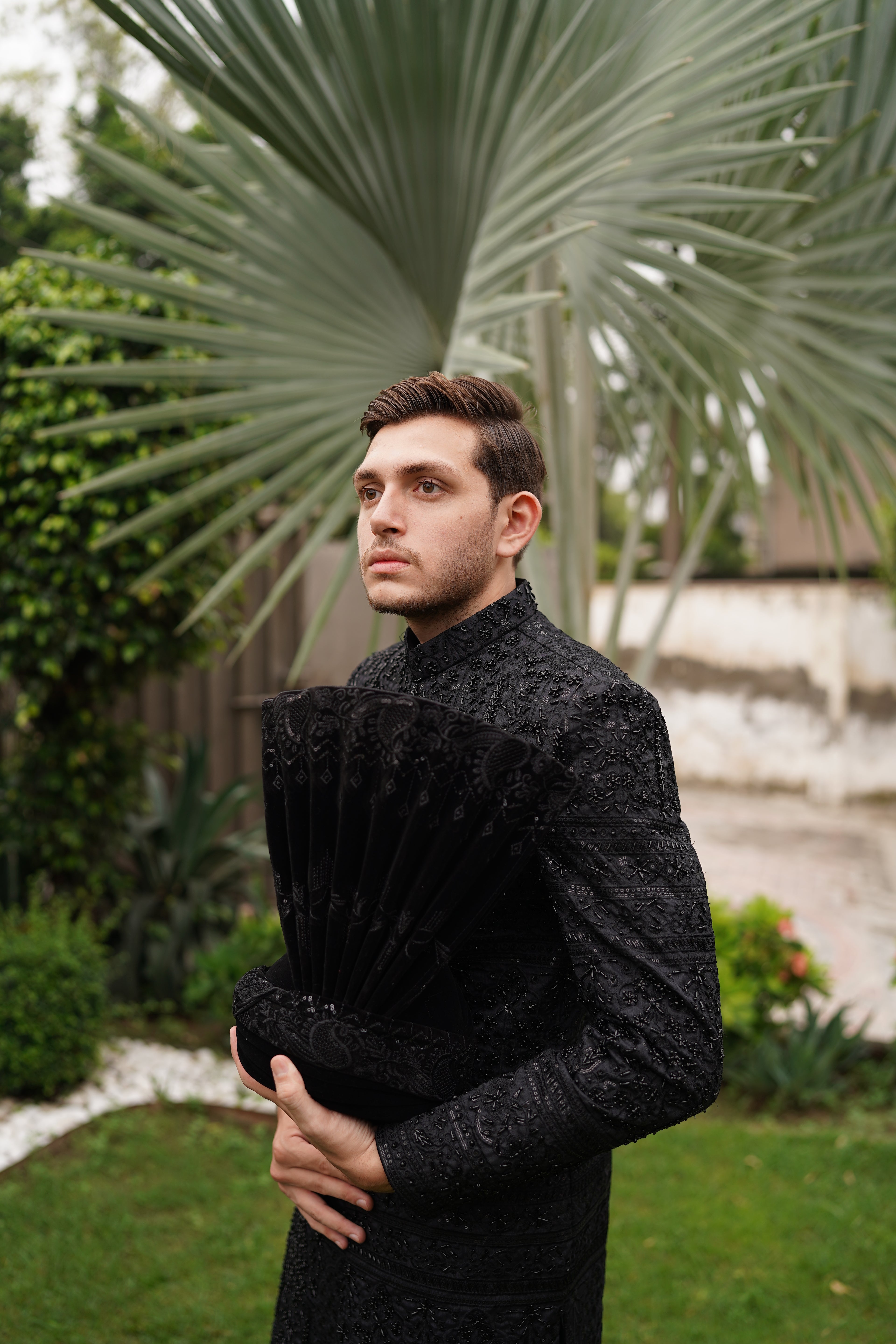 Classic black sherwani. code S101