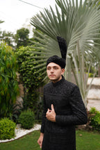 Classic black sherwani. code S101
