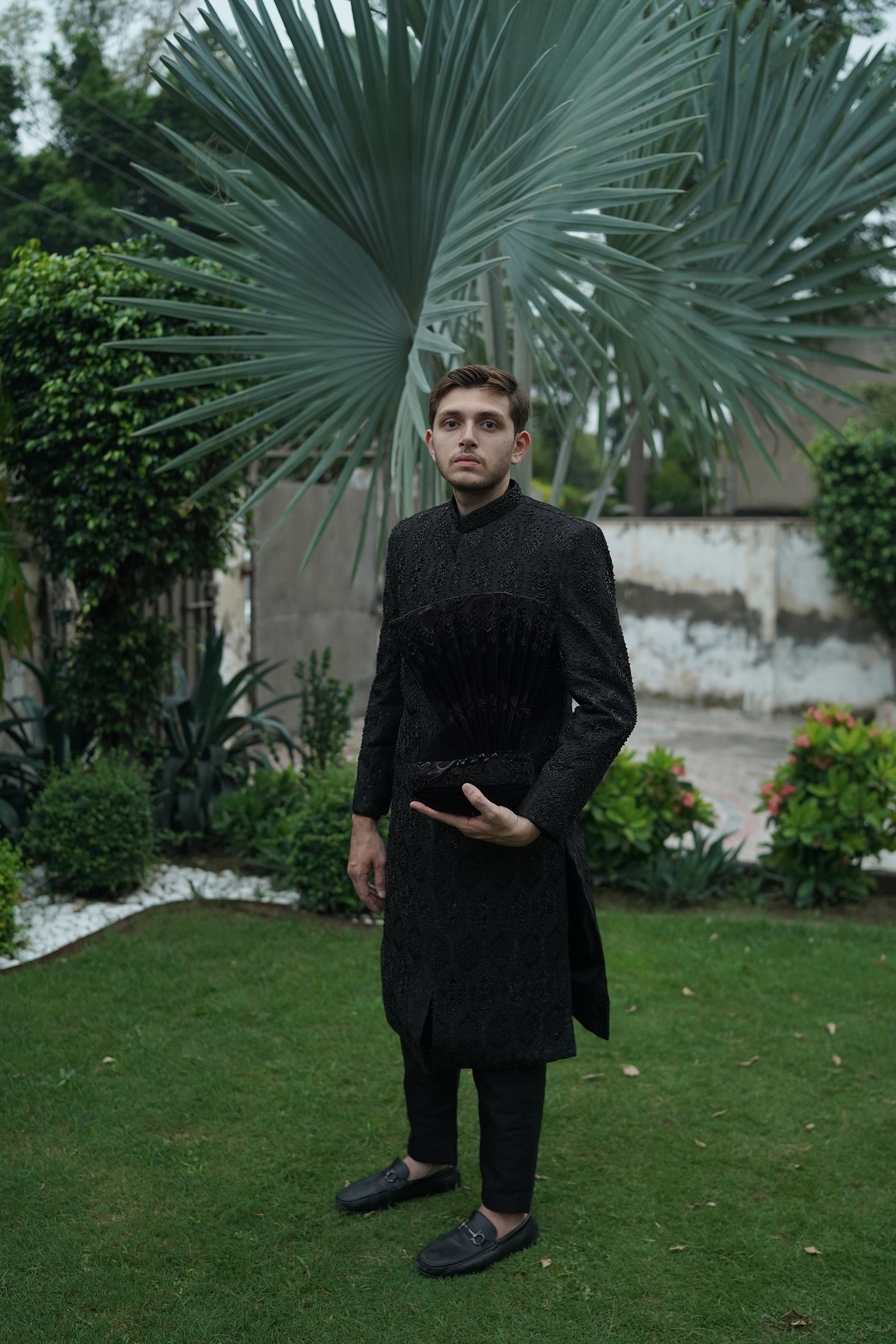 Luxury black sherwani code S112
