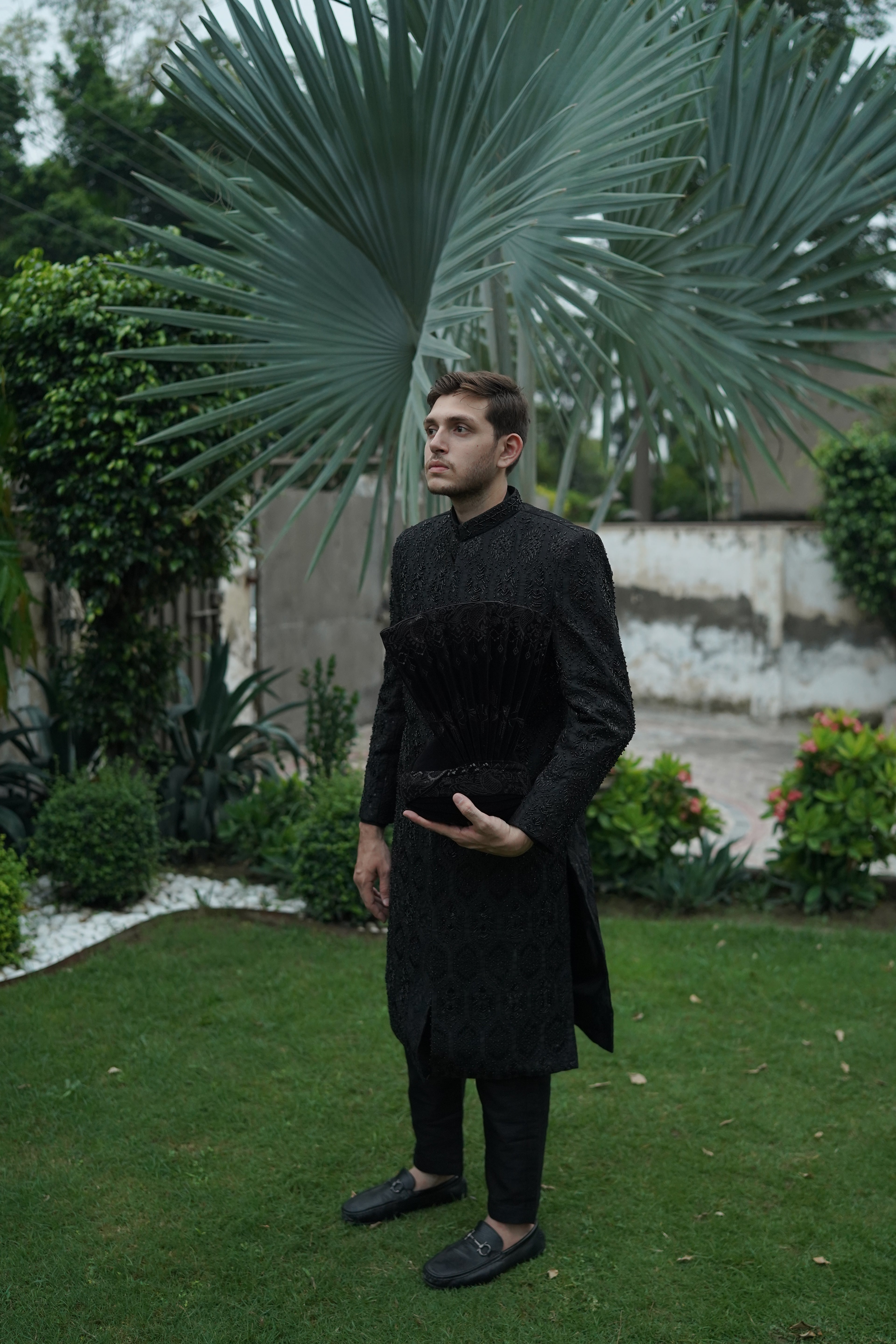 Luxury black sherwani code S112