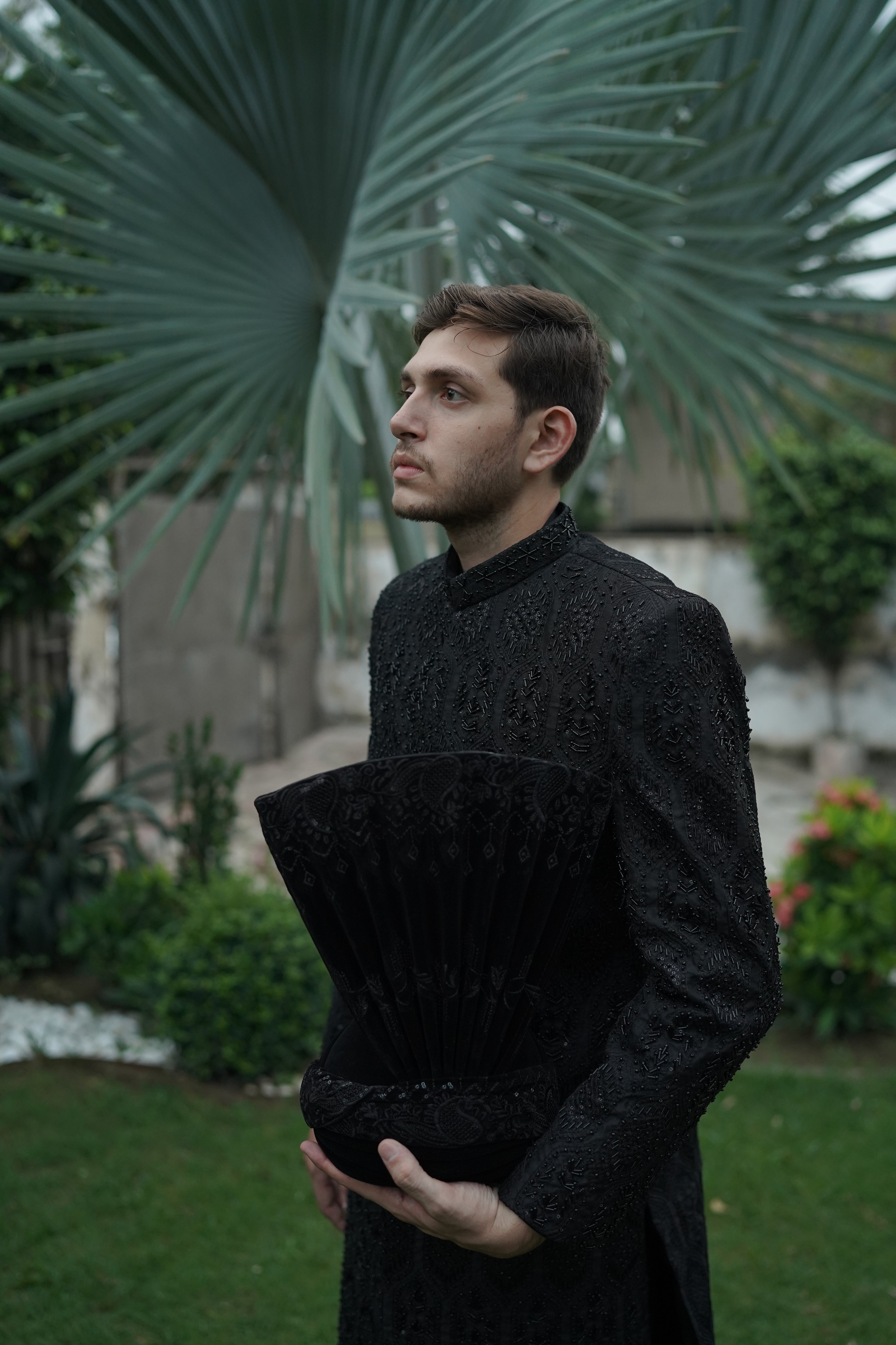 Luxury black sherwani code S112