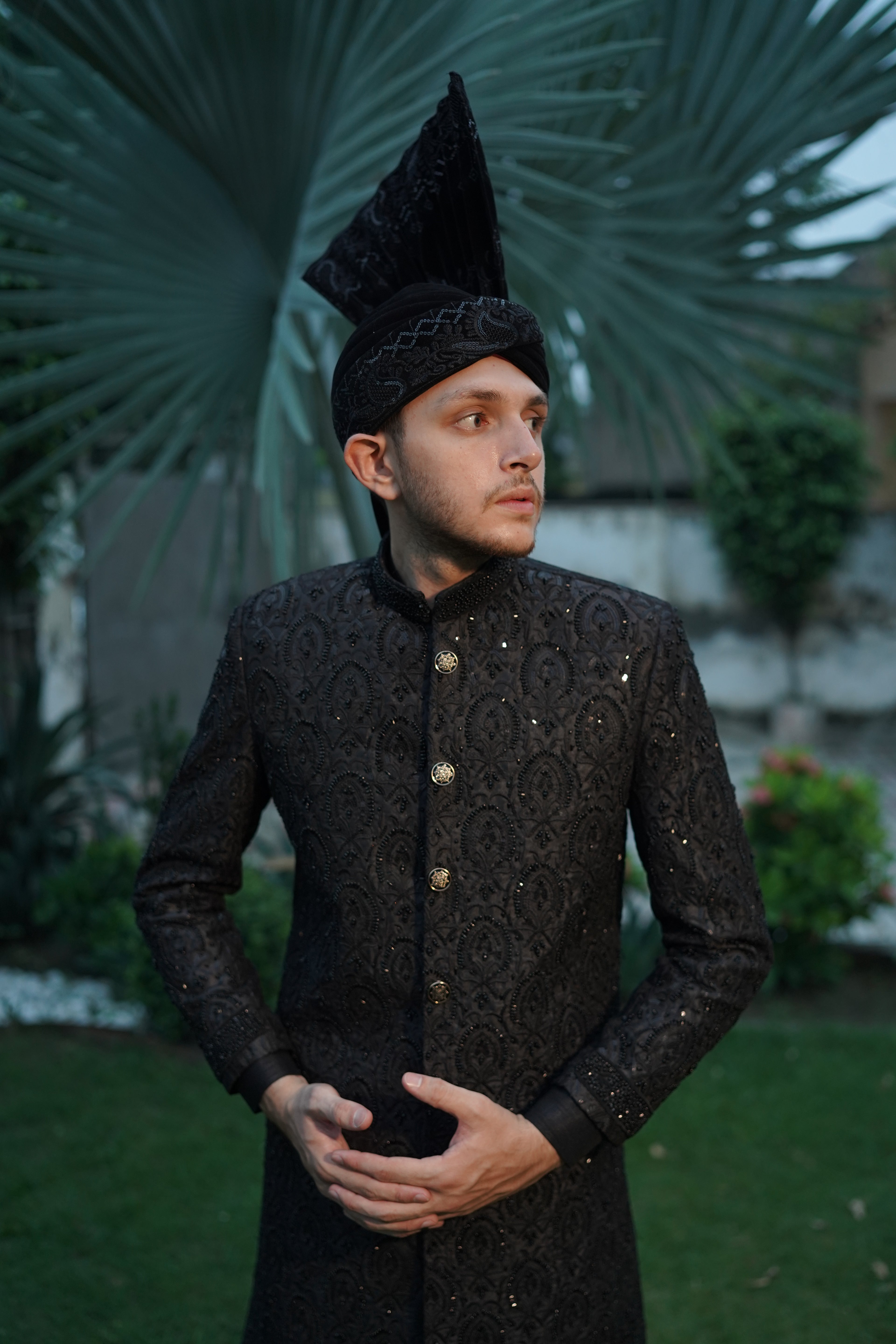 Luxury black sherwani code S102