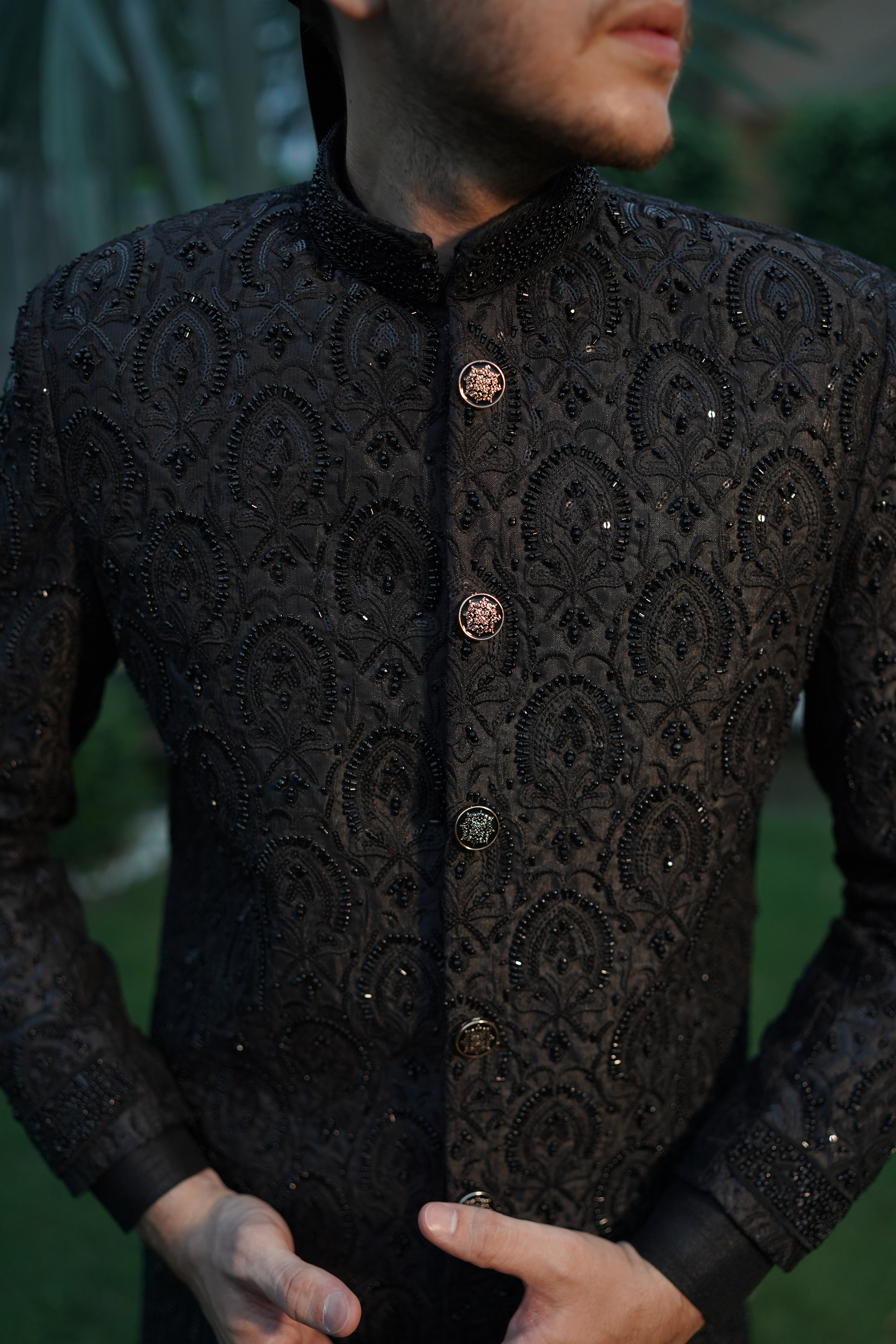 Luxury black sherwani code S102