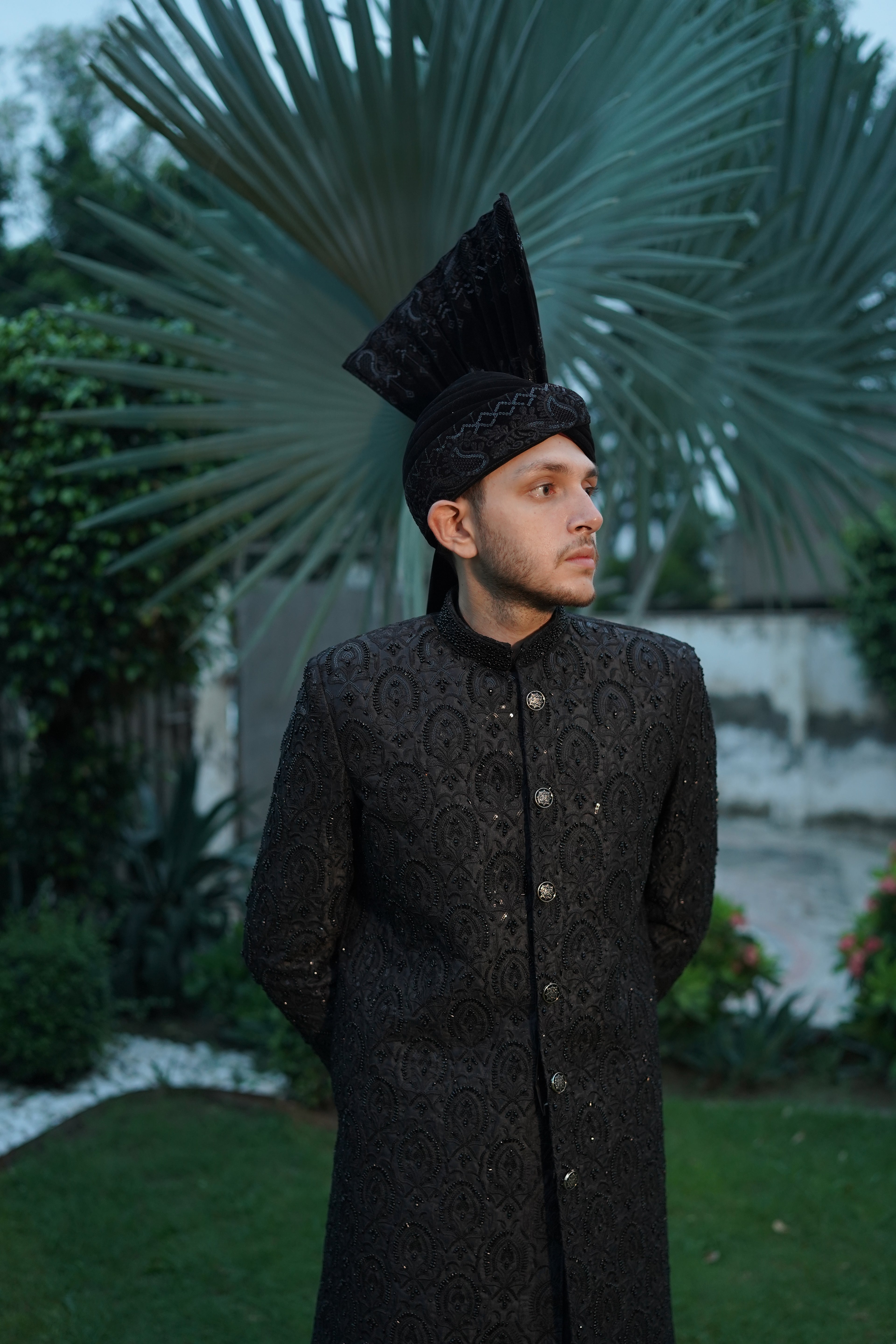 Luxury black sherwani code S102