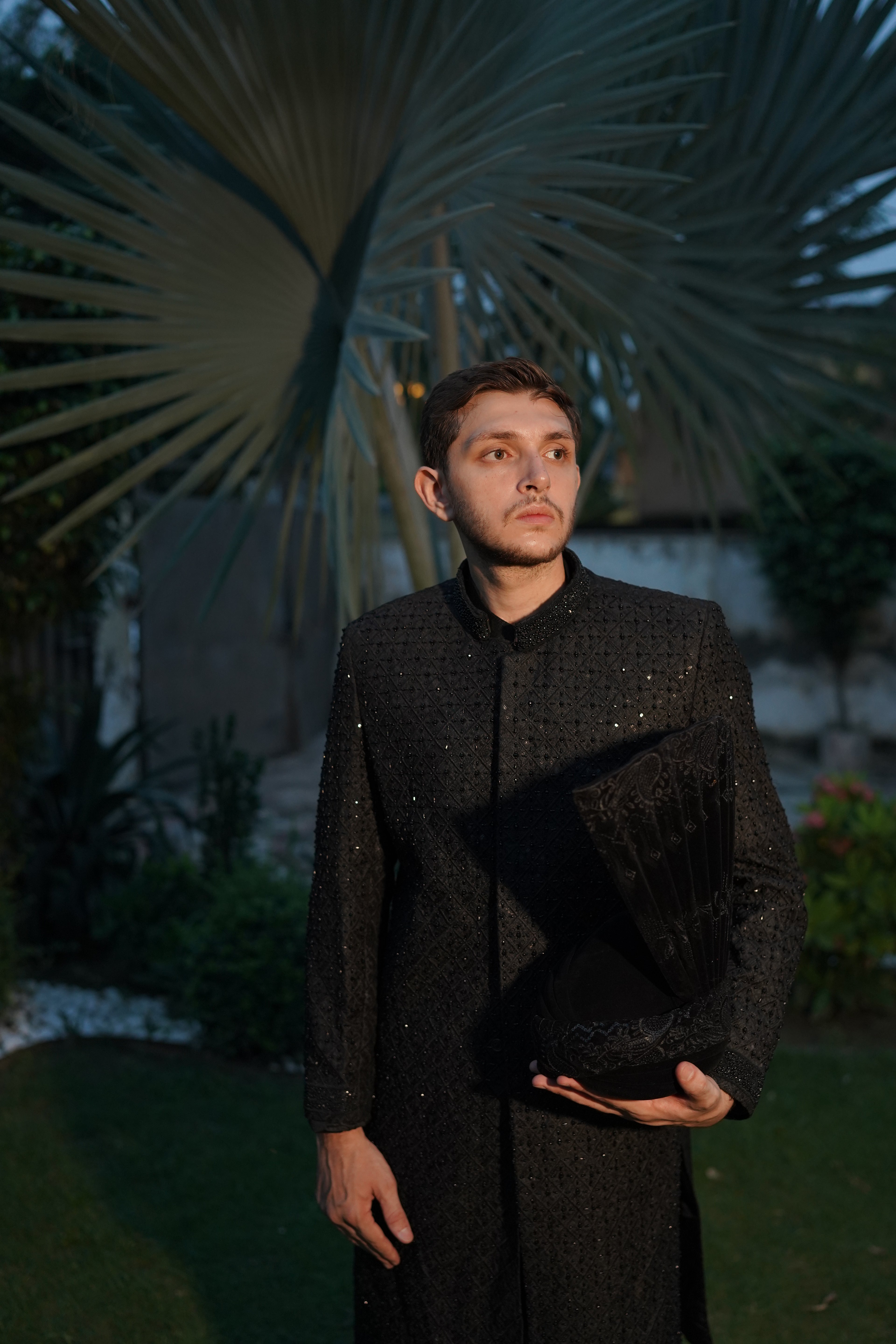 Luxury black sherwani code S104