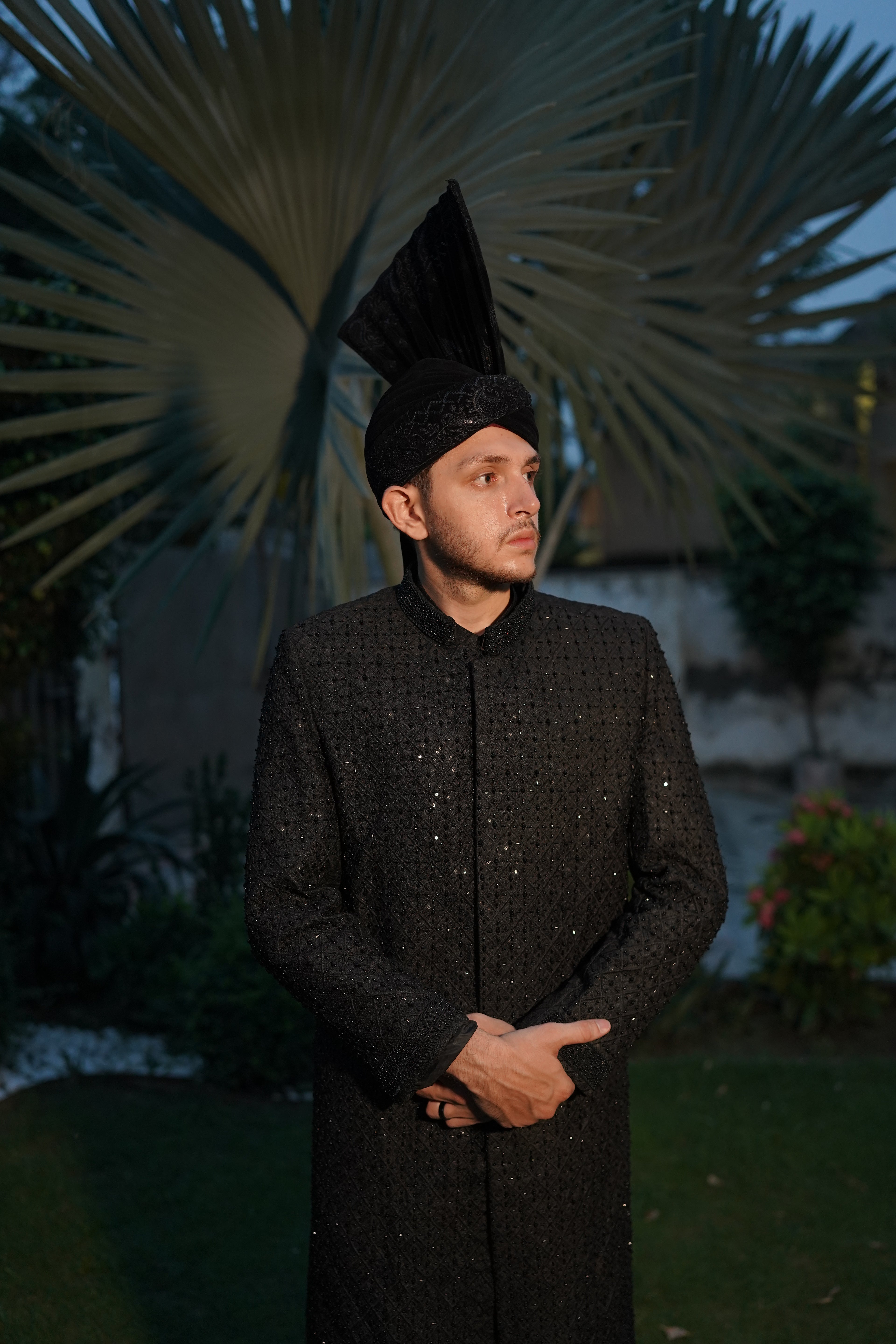 Luxury black sherwani code S104