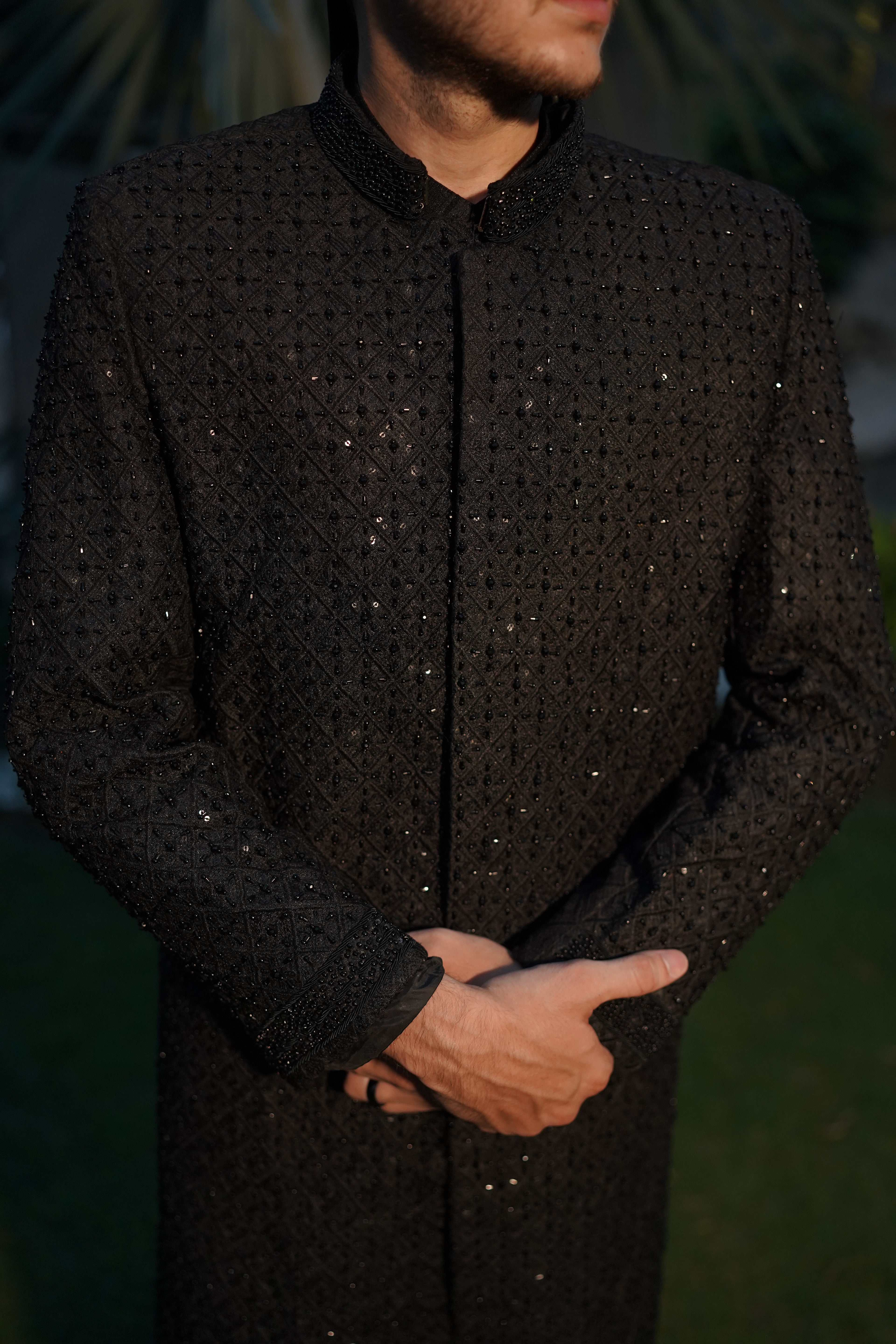 Luxury black sherwani code S104