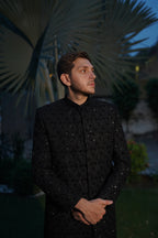 Luxury black sherwani code S109