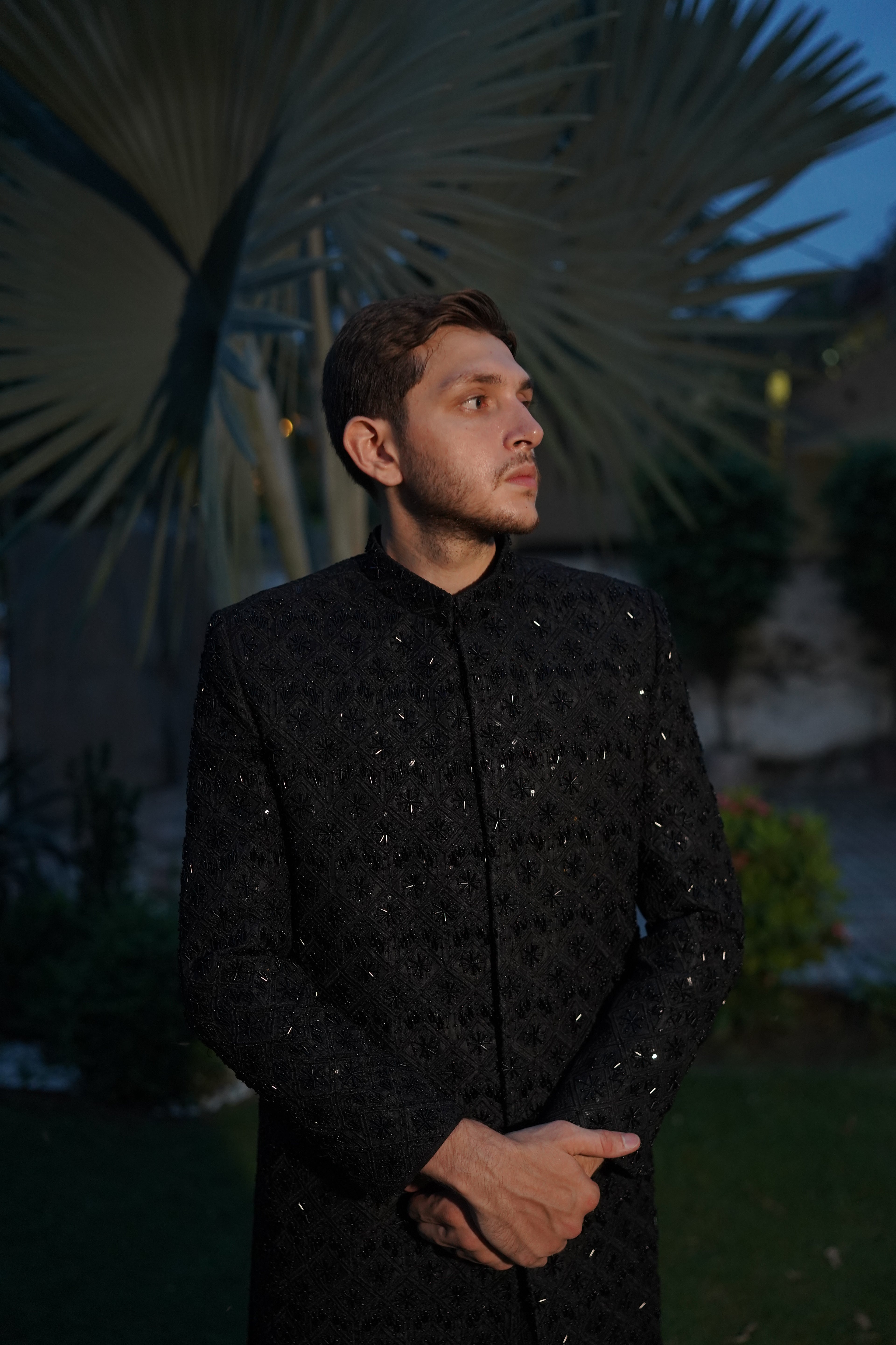 Luxury black sherwani code S109