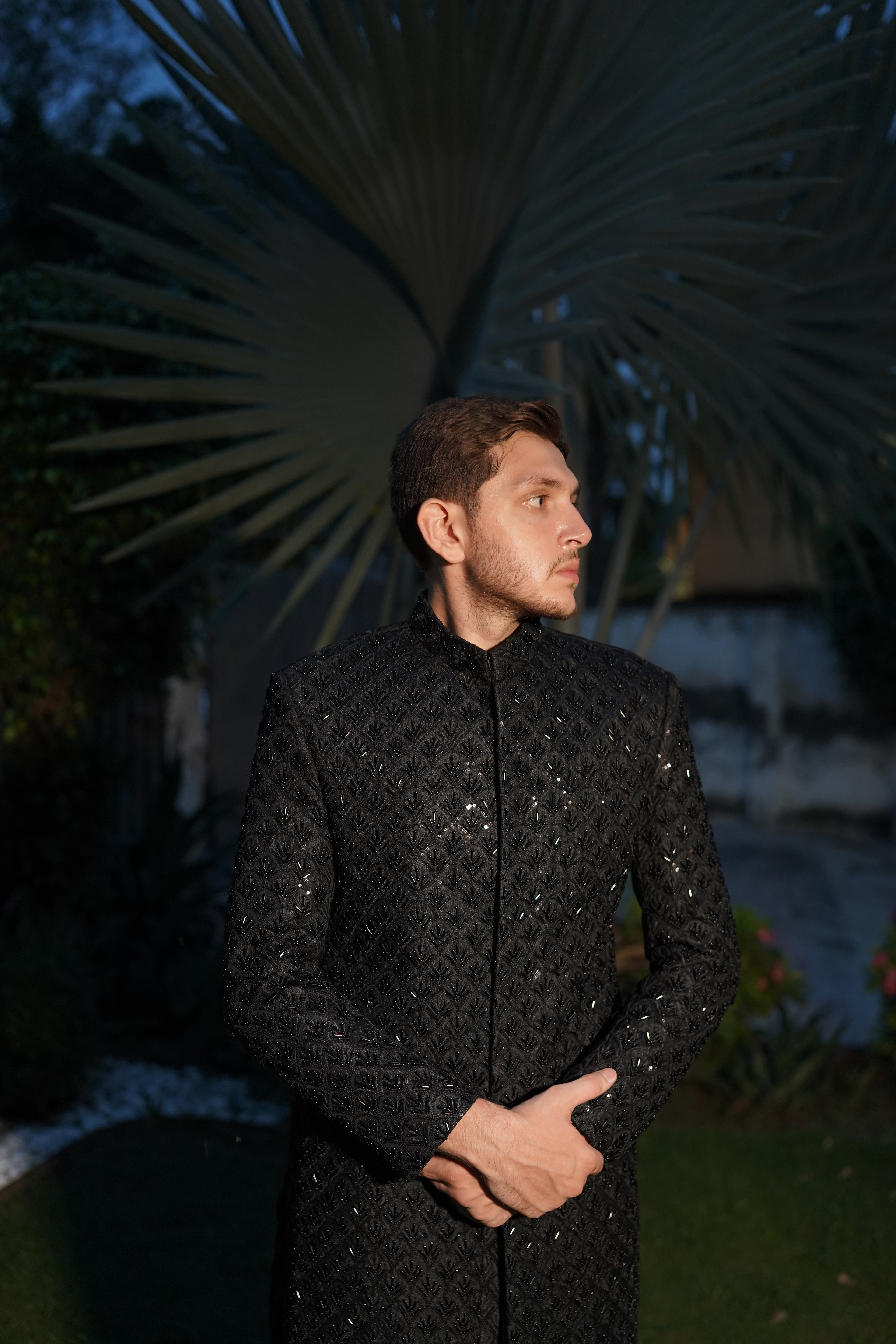Luxury black sherwani code S105